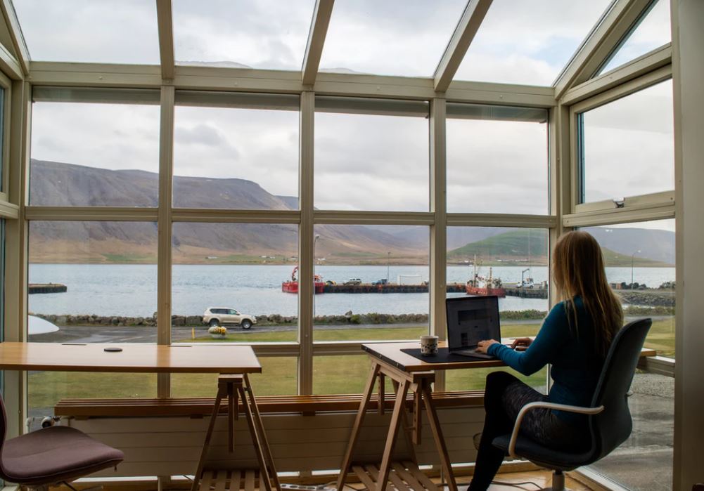lady remote working from laptop